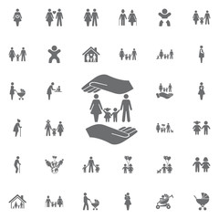 family and hands vector icon. life insurance sign. Set of family icons