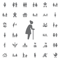 Elder woman vector icon. Set of family icons