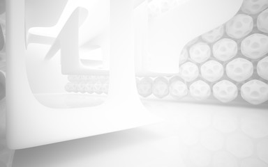 Abstract white  parametric interior with window. 3D illustration and rendering.