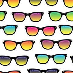 Seamless background from sunglasses with colored glasses. Pattern