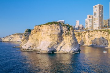 Fototapeta premium Beirut pigeon rocks. Sea coast background.