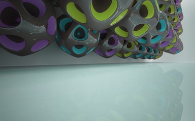 Abstract black and colored gradient parametric interiorwith window. 3D illustration and rendering.
