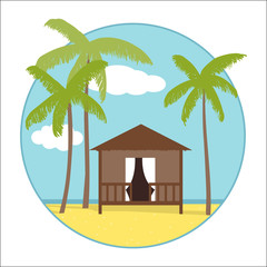 Bungalow and palm trees -   vector Illustration