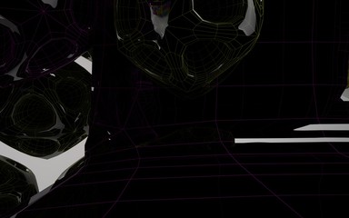 Abstract black and colored gradient parametric interiorwith window. 3D illustration and rendering.