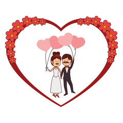 just married couple character card vector illustration design