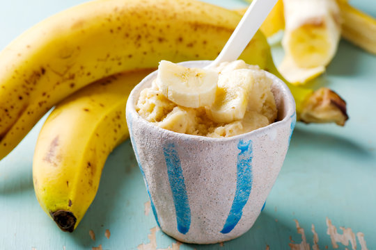 Frozen Banana In Ceramic Cup.