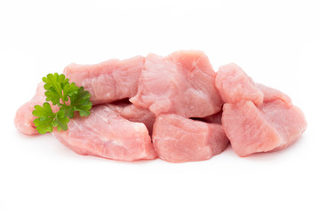 fresh meat on slice on the white background.