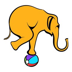 Circus elephant on the ball icon cartoon