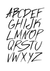 Graphic Font for your design. Hand drawn calligraphy lettering alphabet. Stylish letters with in figures. Vector illustration.