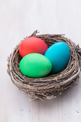 Easter eggs in the nest. Spring discount card.