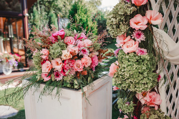 Fototapeta na wymiar Bouquet of flowers, Wedding decoration, hand made.