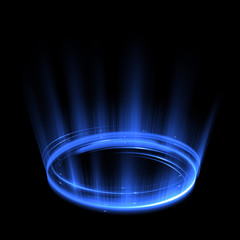 Empty podium. Disco club. Rays view. Show magic party. Spot fog lamp. Glint check scene. Bright space. Stand round. Vivid stage. Whirlpool spiral backdrop. Exhibition platform. Glare bright tape.