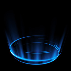 Empty podium. Disco club. Rays view. Show magic party. Spot fog lamp. Glint check scene. Bright space. Stand round. Vivid stage. Whirlpool spiral backdrop. Exhibition platform. Glare bright tape.