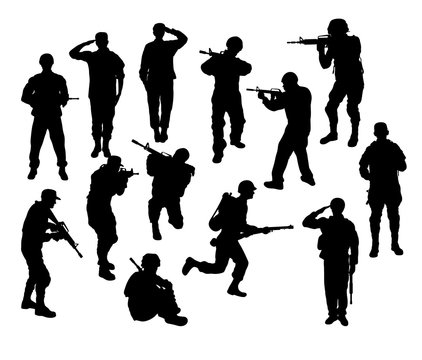 Soldier Military and Weapon Silhouettes, art vector design