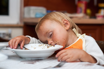 Tired baby after lunch