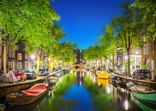 Canal in Amsterdam at night