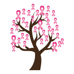 tree with ribbon pink breast cancer vector illustration design