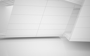 Empty dark abstract concrete room smooth interior. Architectural background. Night view of the illuminated. 3D illustration and rendering