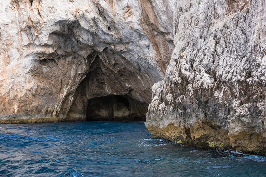 Sea cave at the rocky coast of Capri Island