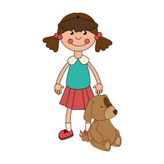 cute plush doll with girl icon vector illustration design