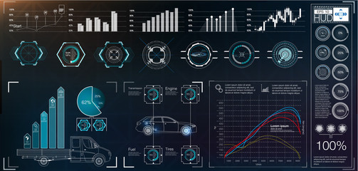 Futuristic user interface. HUD UI. Abstract virtual graphic touch user interface. Cars infographic. Vector science abstract.  Vector illustration.