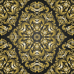 Seamless damask black and golden pattern. Traditional classic orient ornament