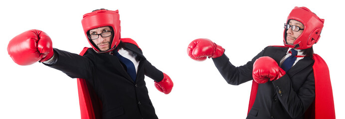 Young businessman boxer isolated on white