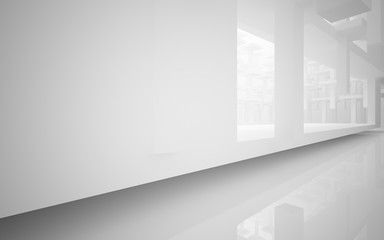 Abstract white and red parametric interior with window. 3D illustration and rendering.