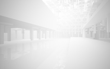 Abstract white and red parametric interior with window. 3D illustration and rendering.