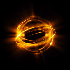 Abstract ring background with luminous swirling backdrop. light circles light effect. Glowing cover. Image of color atoms and electrons. Physics concept. Nanotechnology flow sparks.