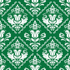 Damask classic green and white pattern. Seamless abstract background with repeating elements