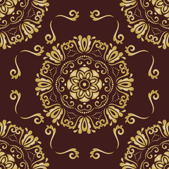 Seamless damask golden pattern. Traditional classic orient ornament