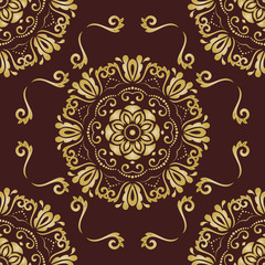 Seamless damask golden pattern. Traditional classic orient ornament
