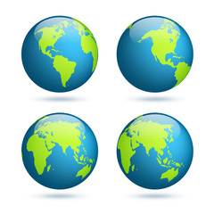 Earth globe. World map set. Planet with continents.Africa Asia, Australia, Europe, North America and South America.