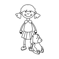 cute plush doll with girl icon vector illustration design