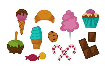 Sweets food bakery dessert sugar confectionery lollipop design and snack chocolate cake colorful holiday candy caramel icon vector illustration.