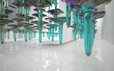 Abstract white parametric interior  with window. 3D illustration and rendering.