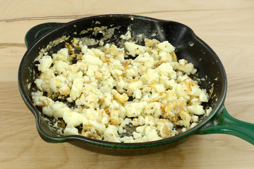 Heart healthy low cholesterol fried egg whites in frying pan