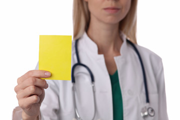 Doctor showing yellow card to patient. Health care concept, hipertension, diabetes, Cancer, Overweight Prevention