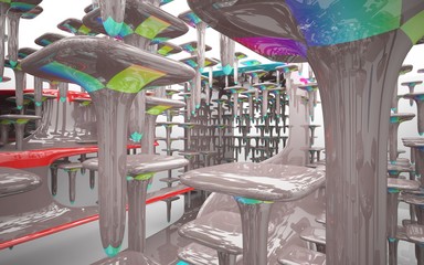 
Abstract white interior multilevel public space with window. 3D illustration and rendering.