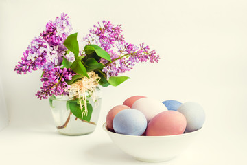 Easter background with eggs and lilac