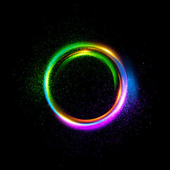 Abstract neon background. luminous swirling. Glowing spiral cover. Black elegant. Halo around. Power isolated. Sparks particle. Space tunnel. Glossy jellyfish. LED color ellipse. Glint glitter