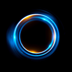 Obraz premium Abstract neon background. luminous swirling. Glowing spiral cover. Black elegant. Halo around. Power isolated. Sparks particle. Space tunnel. Glossy jellyfish. LED color ellipse. Glint glitter