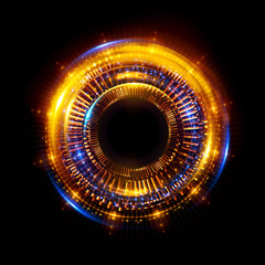 Abstract neon background. luminous swirling. Glowing spiral cover. Black elegant. Halo around. Power isolated. Sparks particle. Space tunnel. Glossy jellyfish. LED color ellipse. Glint glitter