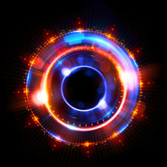 Abstract neon background. luminous swirling. Glowing spiral cover. Black elegant. Halo around. Power isolated. Sparks particle. Space tunnel. Glossy jellyfish. LED color ellipse. Glint glitter