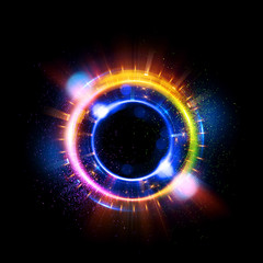 Abstract neon background. luminous swirling. Glowing spiral cover. Black elegant. Halo around. Power isolated. Sparks particle. Space tunnel. Glossy jellyfish. LED color ellipse. Glint glitter