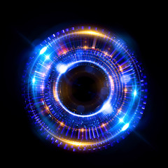 Abstract neon background. luminous swirling. Glowing spiral cover. Black elegant. Halo around. Power isolated. Sparks particle. Space tunnel. Glossy jellyfish. LED color ellipse. Glint glitter