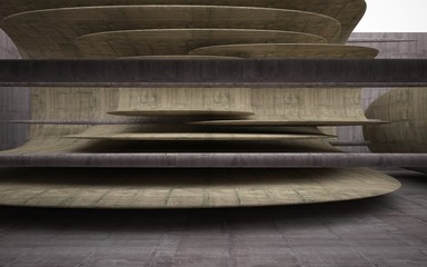 Obraz na płótnie Canvas Empty dark abstract brown concrete smooth interior with beige sculpture. Architectural background. 3D illustration and rendering