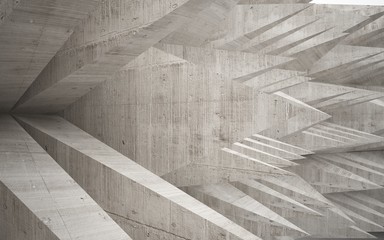 Empty abstract concrete room interior. Architectural background consisting of a pyramids.  3D illustration and rendering