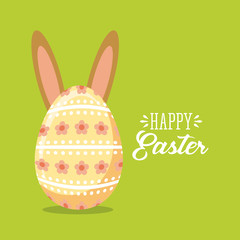 happy easter card with egg and bunny ears over green background. colorful design. vector illustration